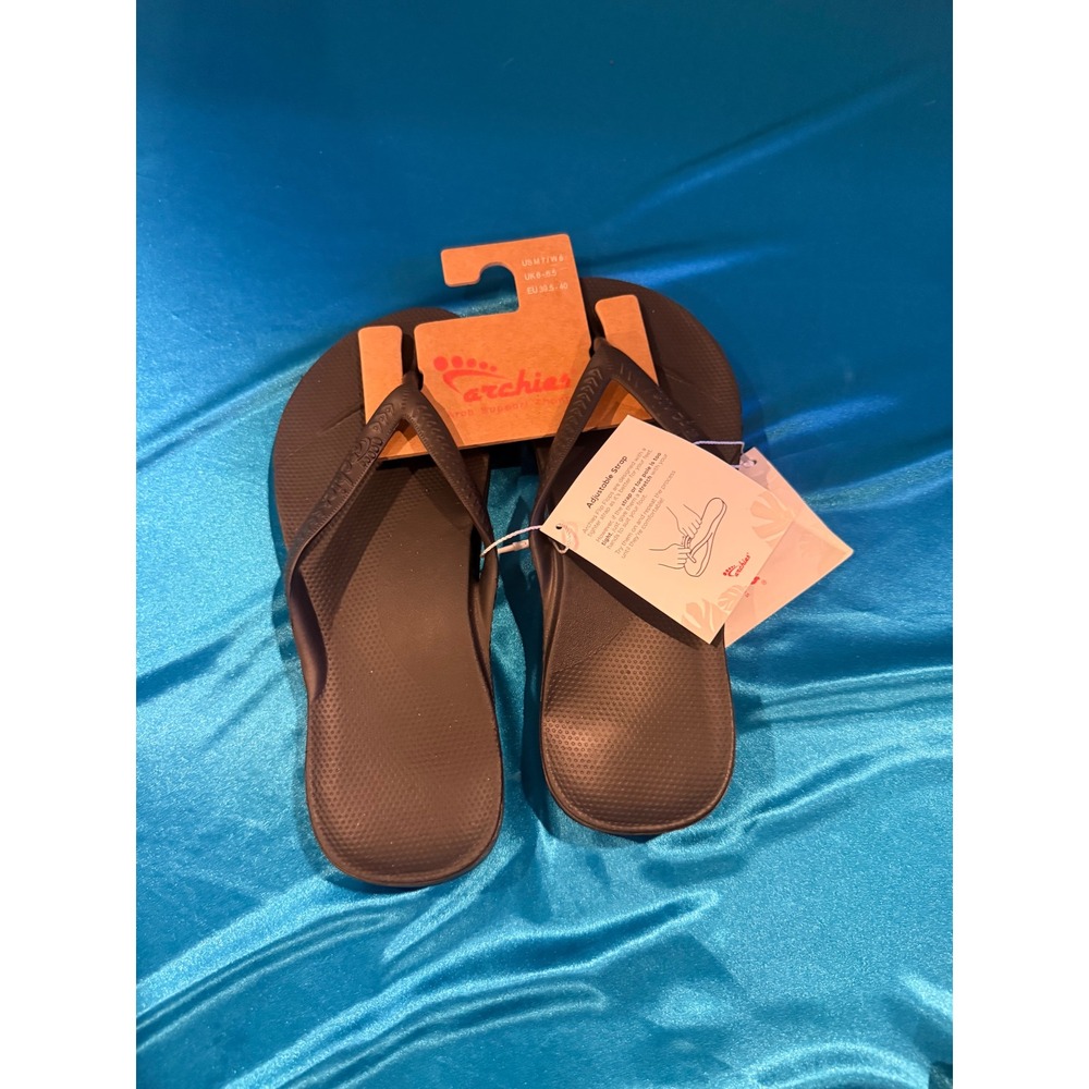 Archies Arch Support Flip Flops Womens 8 Mens 7 Black Thong Sandals NWT